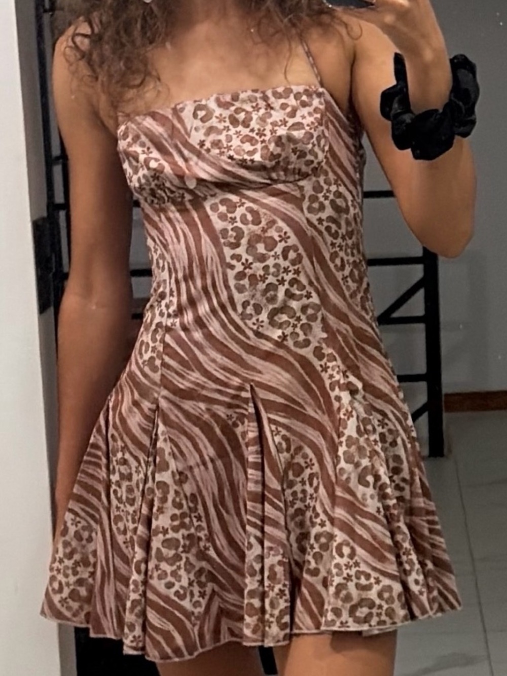 Urban Outfitters Brown & Cream Animal Print Slip Dress